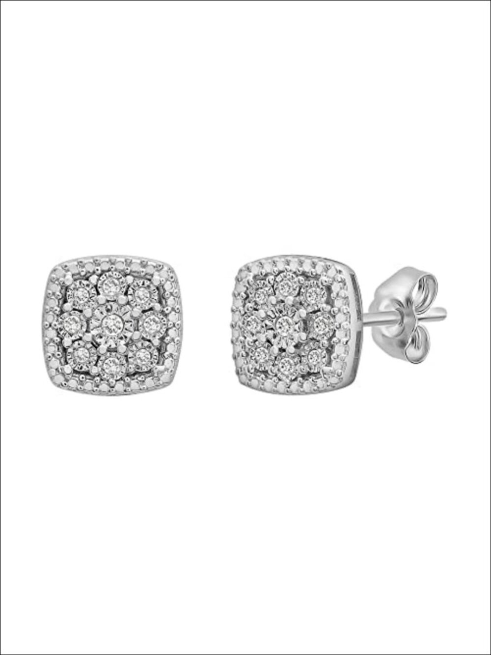 925 Sterling Silver Diamond Cushion Stud Earrings 1/10 CTW Natural